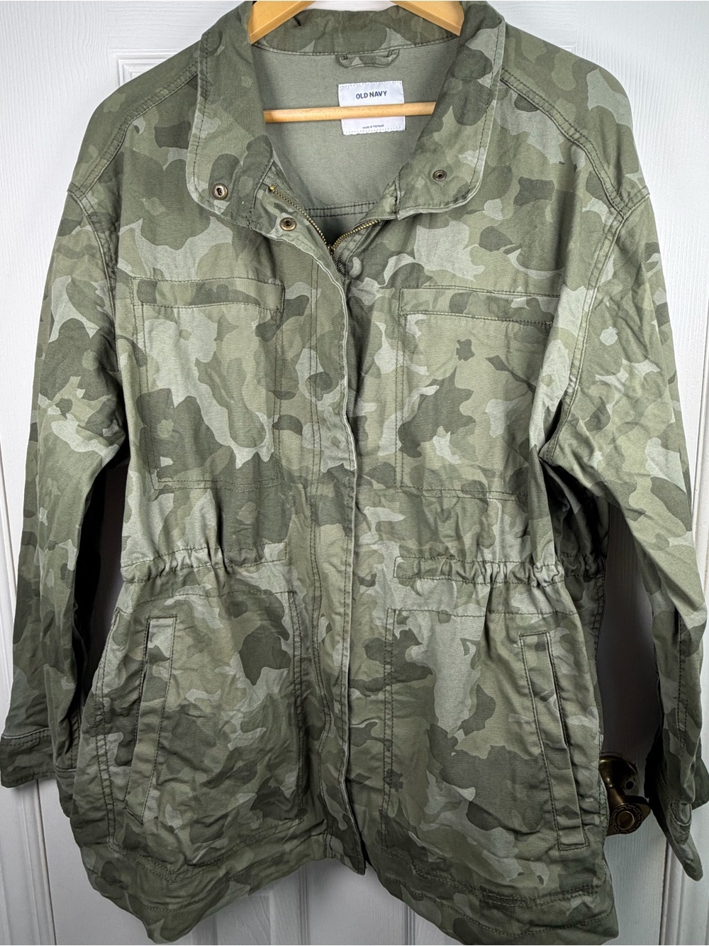 Old Navy Women's XL Green Camo Field Jacket Utility Drawstring Waist Gorpcore